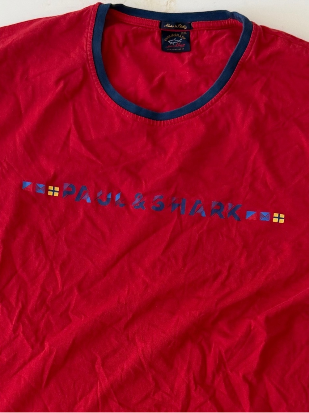 Paul & Shark Red Tee with Navy Trim and Yellow Accents